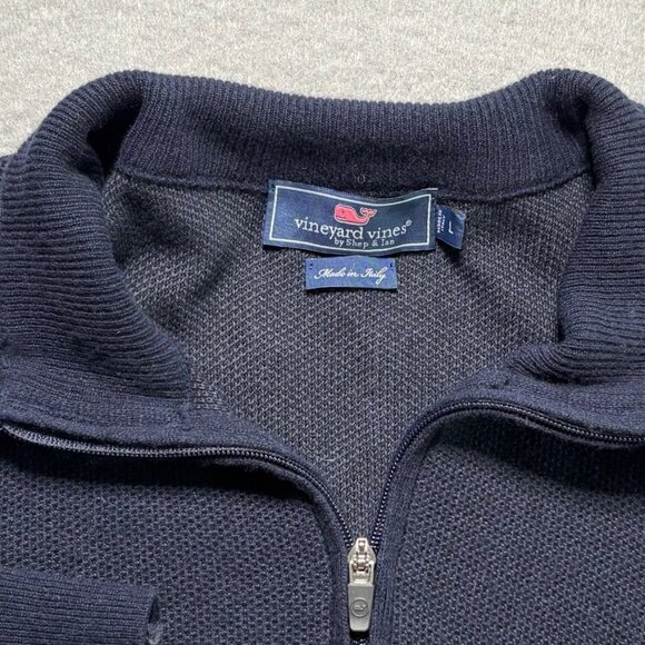 Vineyard Vines Sweater Mens Large Navy Blue Quarter Zip Mock Neck Comfort Knit - Picture 7 of 9